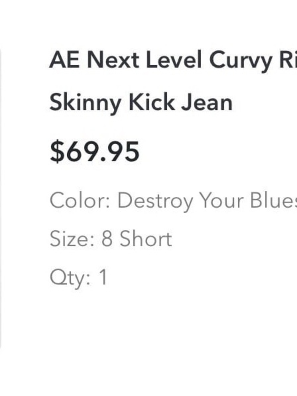 American Eagle Next Level Curvy Ripped High-Waisted Skinny Kick Jean - 8 Short